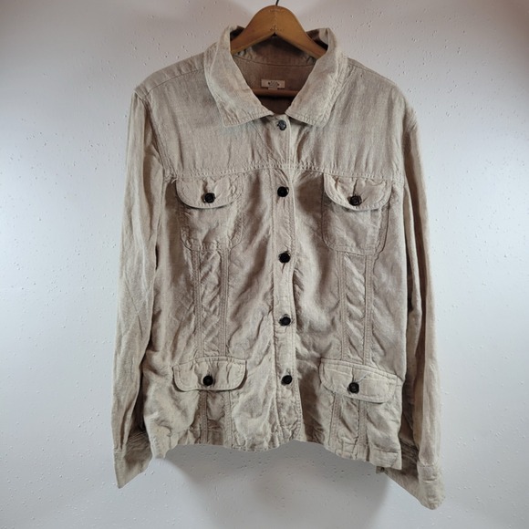 REI Jackets & Blazers - J. Jill 100% Linen Utility Jacket Womens XL Tan Excellent Button Front Pocketed